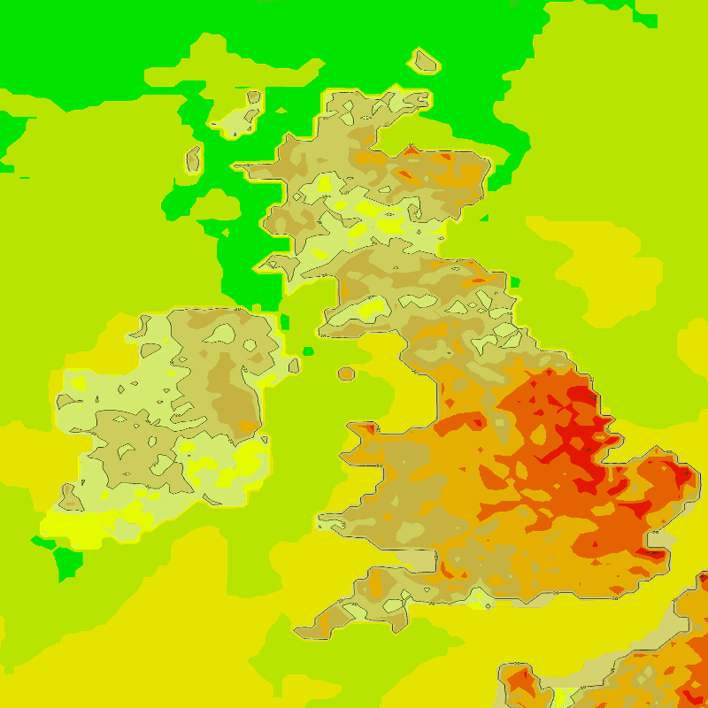 Map images UK temperature at surface visualisation